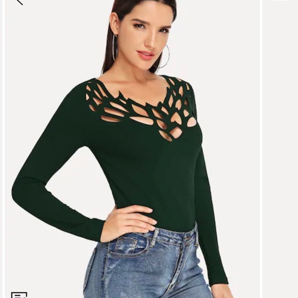 Laser cut tee in bottle green - Picture 4 of 4